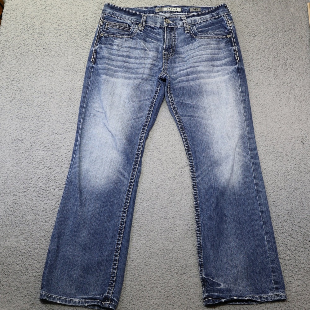 BKE Carter Mens Relaxed Straight Leg Blue Jeans 34S Medium Wash ABM20116